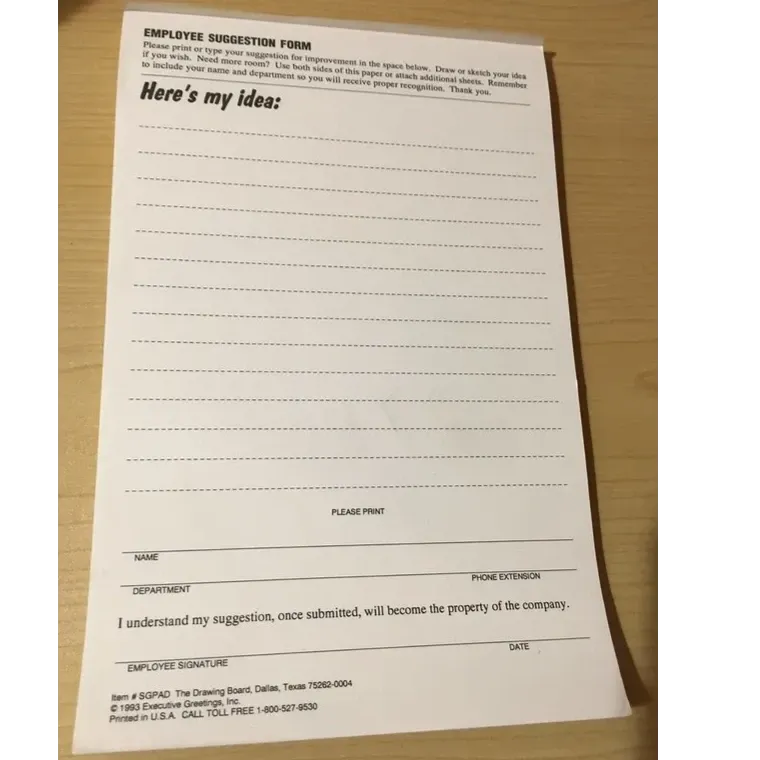 Photo of a lined notepad with "Here's my idea:" at the top. Nothing is written on it.