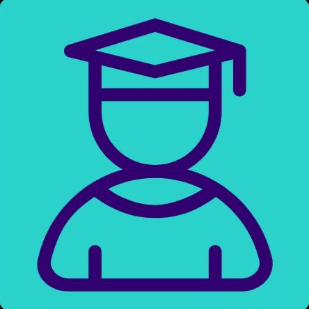 An icon of a student wearing a graduate cap against a teal background.