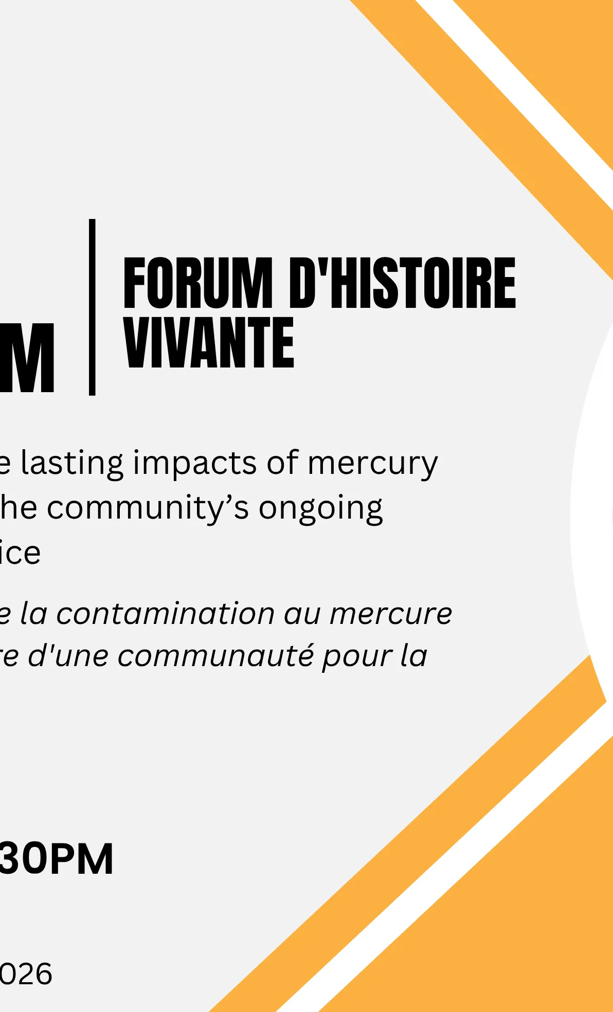 An announcement for the Grassy Narrows Living History Forum taking place at this conference 22 May 2026 from 3:30-4:30 PM EDT