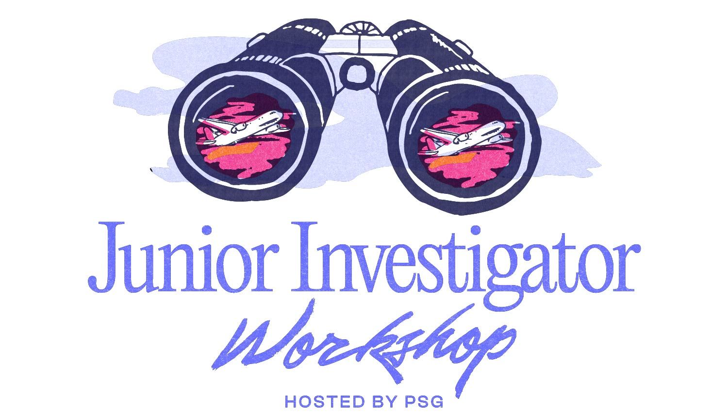 Junior Investigator Workshop logo, with binoculars and an airplane symbolizing travel grant