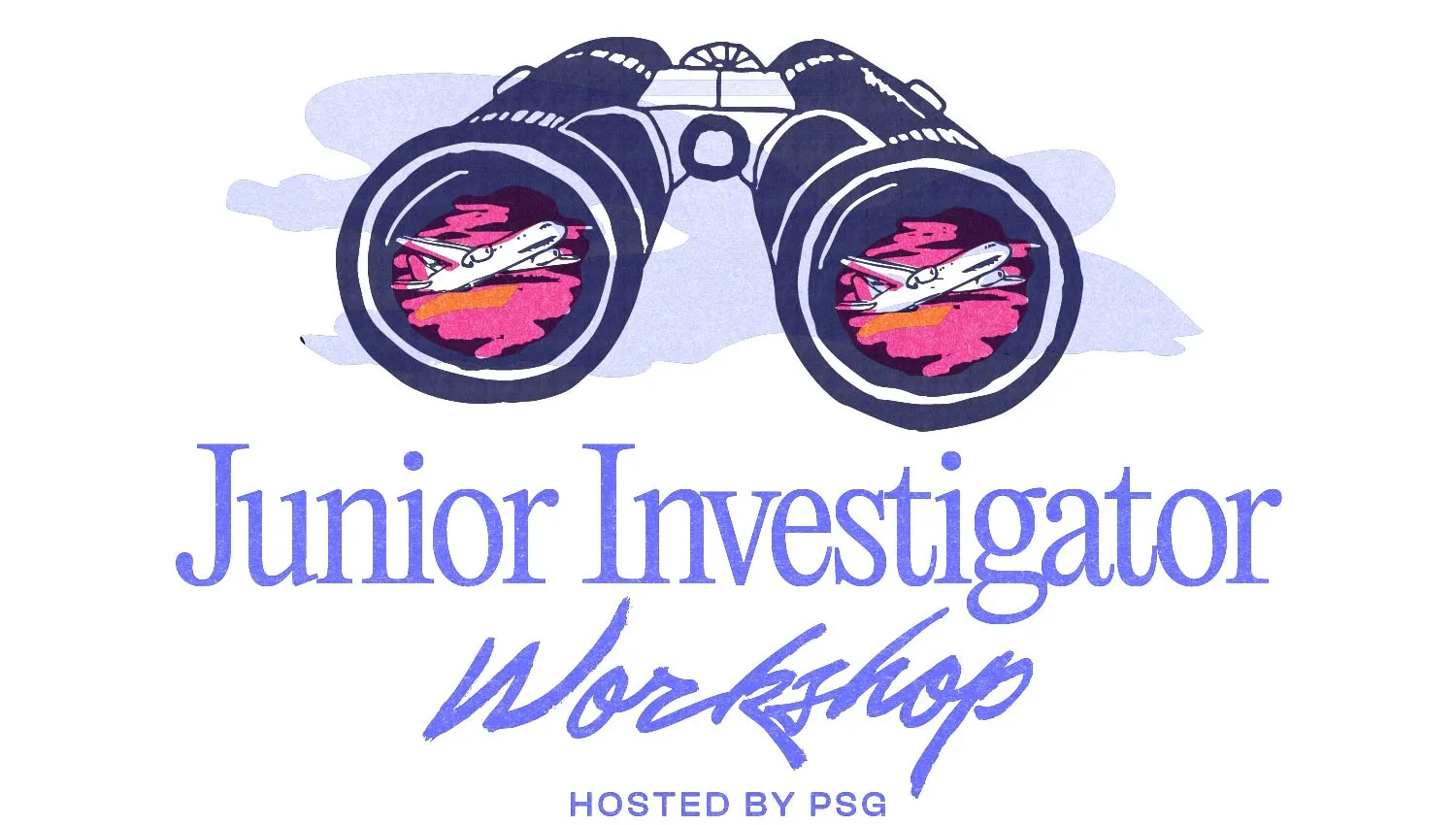 Junior Investigator Workshop logo, with binoculars and an airplane symbolizing travel grant