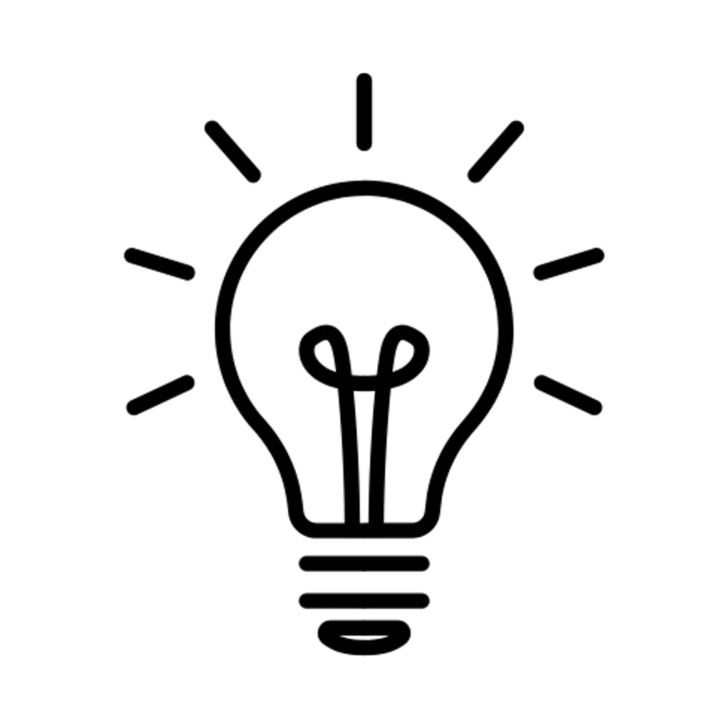 Icon of a lightbulb with rays, representing an idea or innovation.