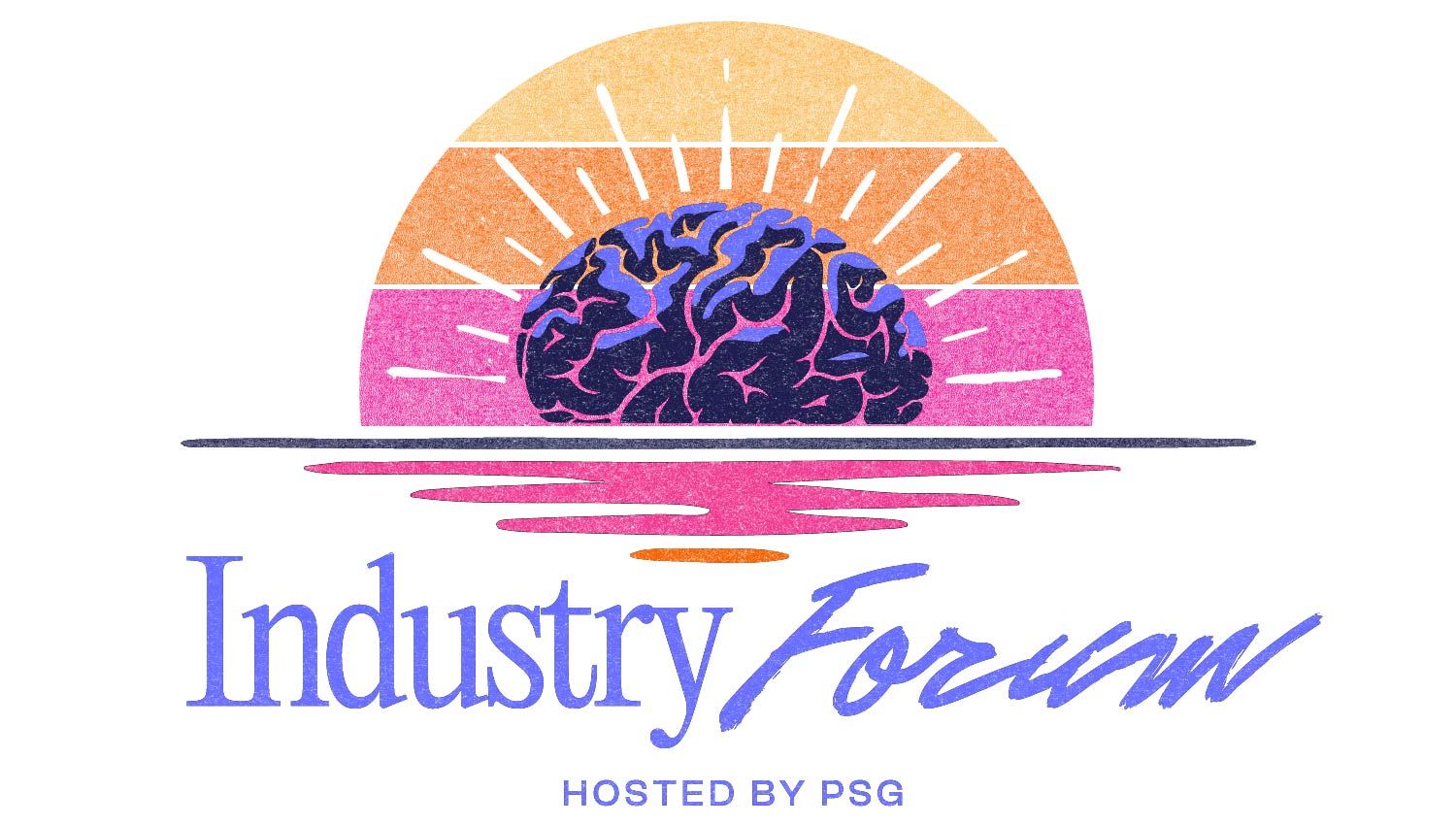 PSG Industry Forum logo, with an illustration of a brain with a sunset behind it