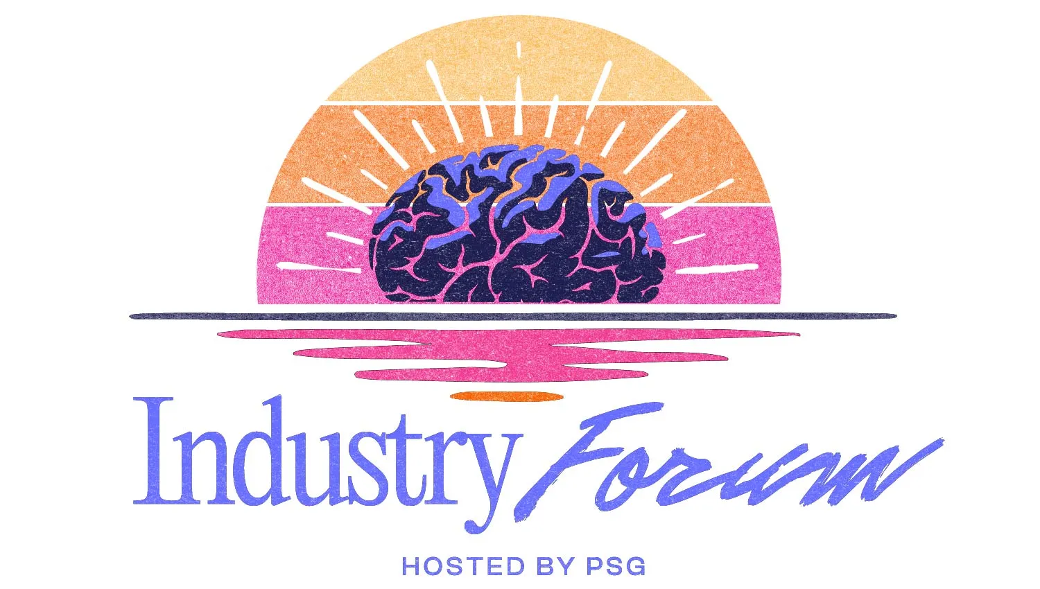PSG Industry Forum logo, with an illustration of a brain with a sunset behind it