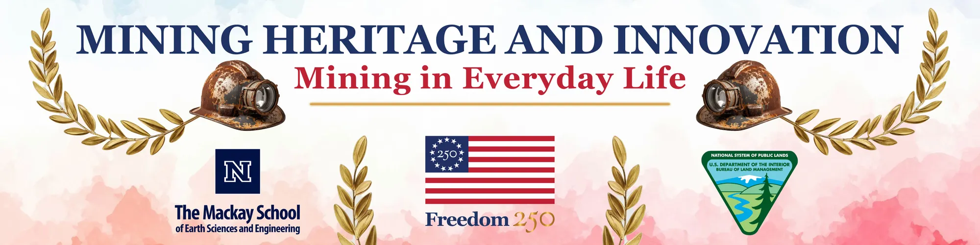 Patriotic background with Mackay School and BLM logos and vintage mining helmet