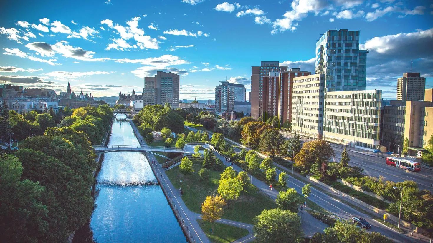 View of the Rideau Canal with the University of Ottawa on the right.